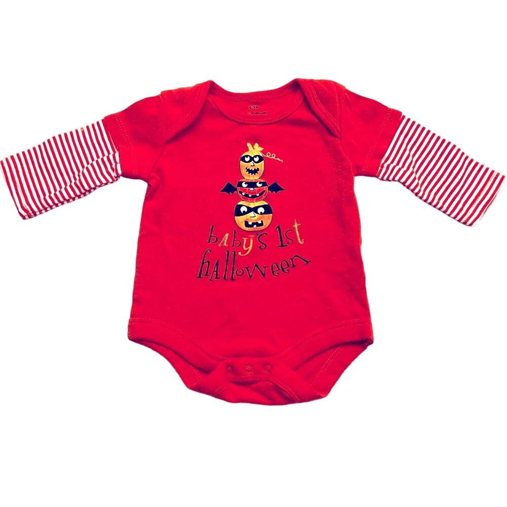 Halloween Size 0-3 months Orange Pumpkin Bat Long Sleeve Bodysuit